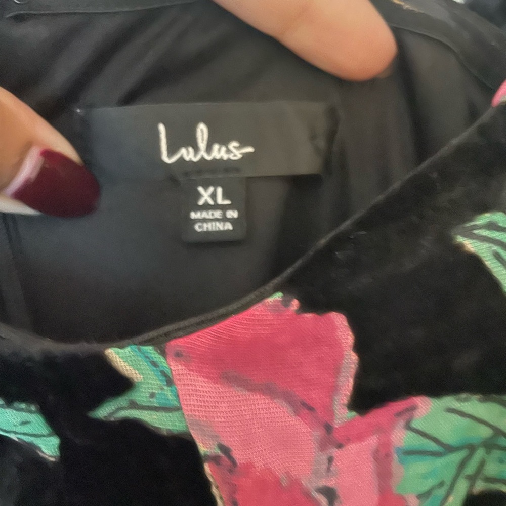 Lulu's Black Floral Maxi Dress with Pink & Green Print - Picture 8 of 11